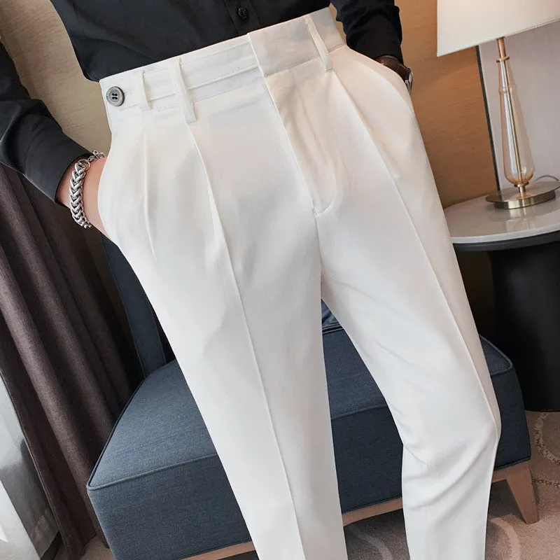 Men's Business Slim Fit Dress Pants Solid Color Casual Trousers
