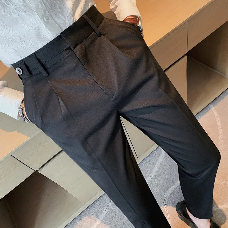 Men's Business Slim Fit Dress Pants Solid Color Casual Trousers