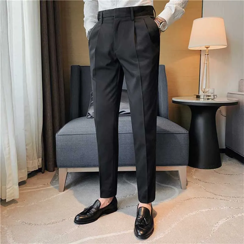 Men's Business Slim Fit Dress Pants Solid Color Casual Trousers