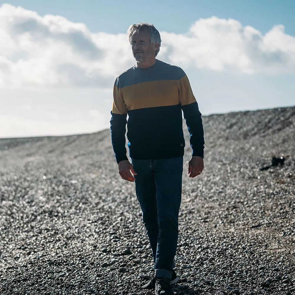 Mens Merino Block Stripe Sweater (Navy/Mustard/Charcoal)