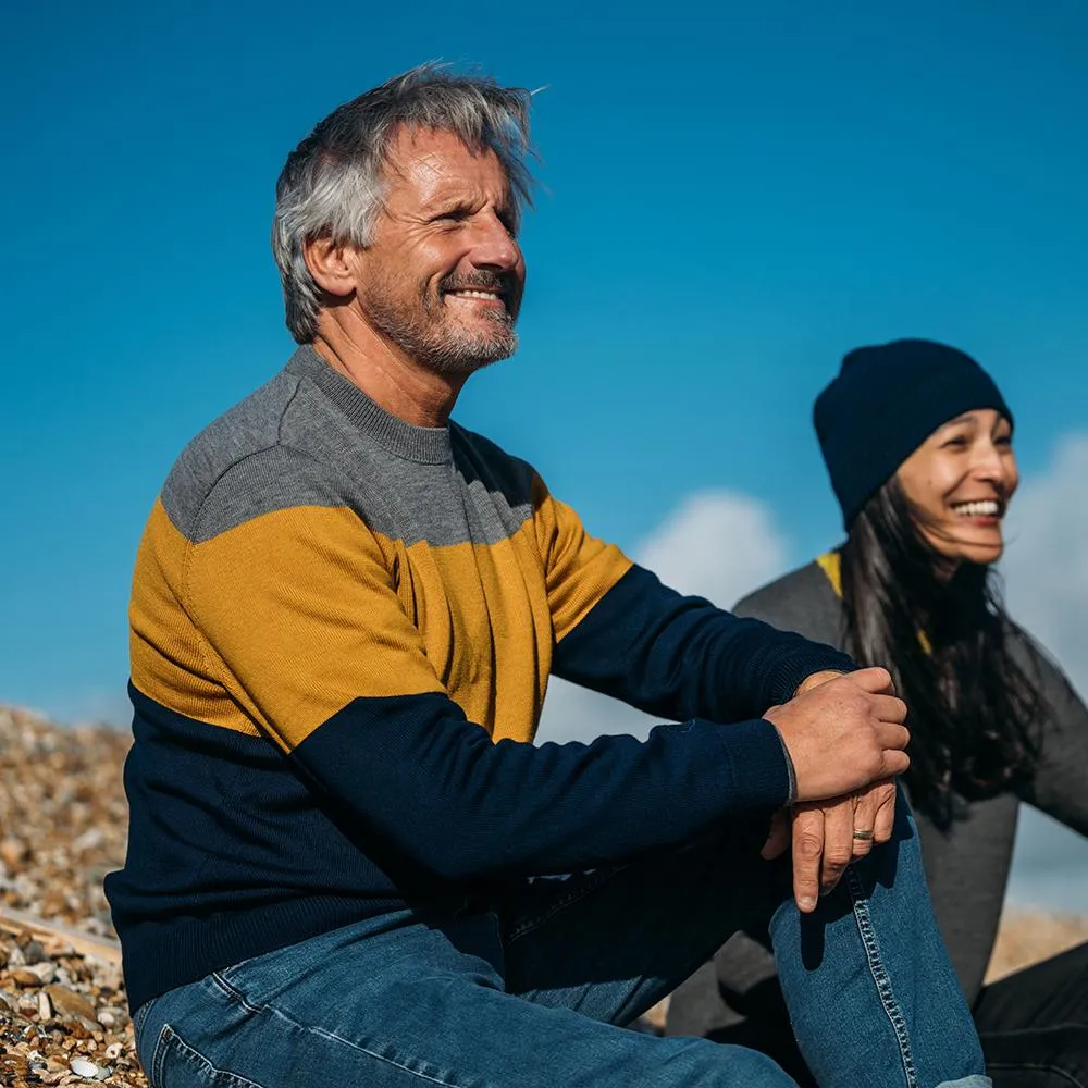 Mens Merino Block Stripe Sweater (Navy/Mustard/Charcoal)
