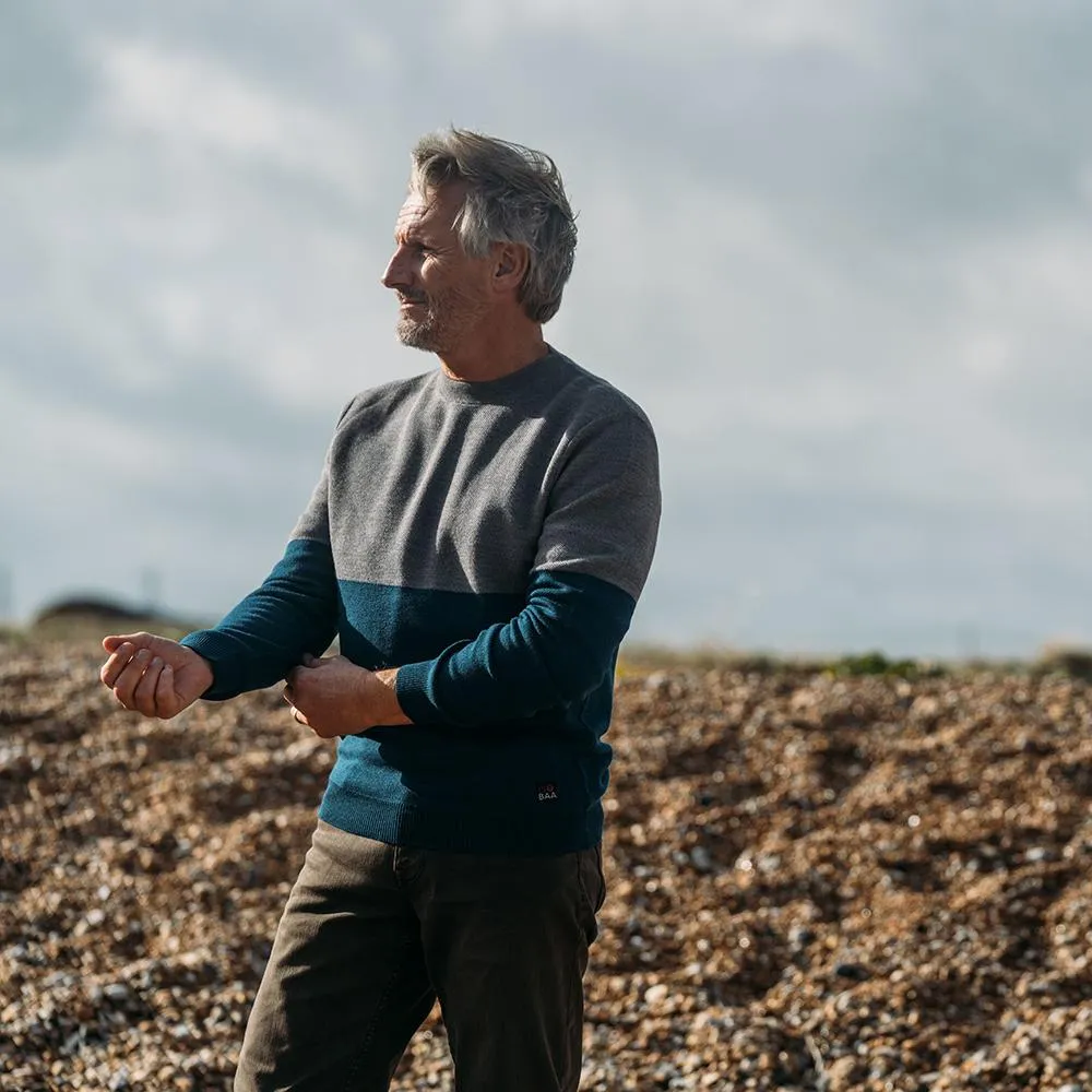 Mens Merino Honeycomb Sweater (Petrol/Charcoal)