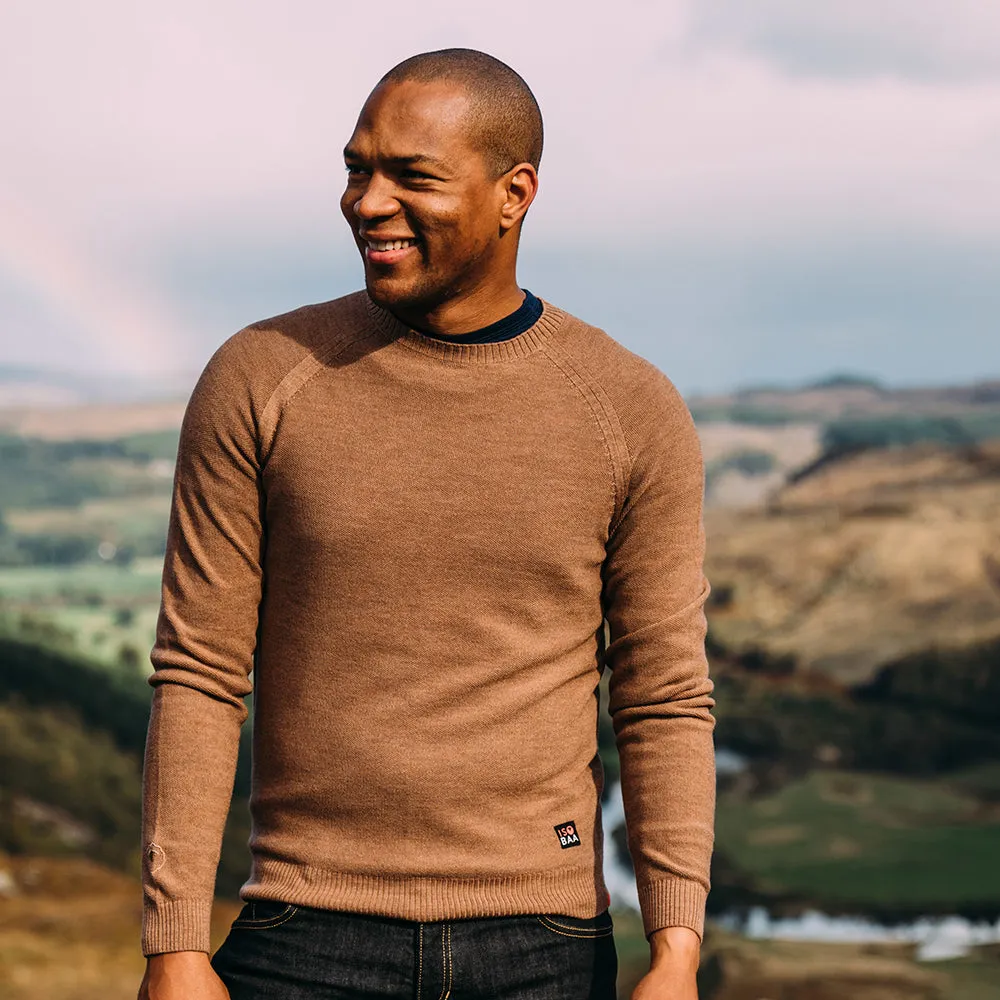 Mens Merino Moss Stitch Sweater (Bran/Orange)
