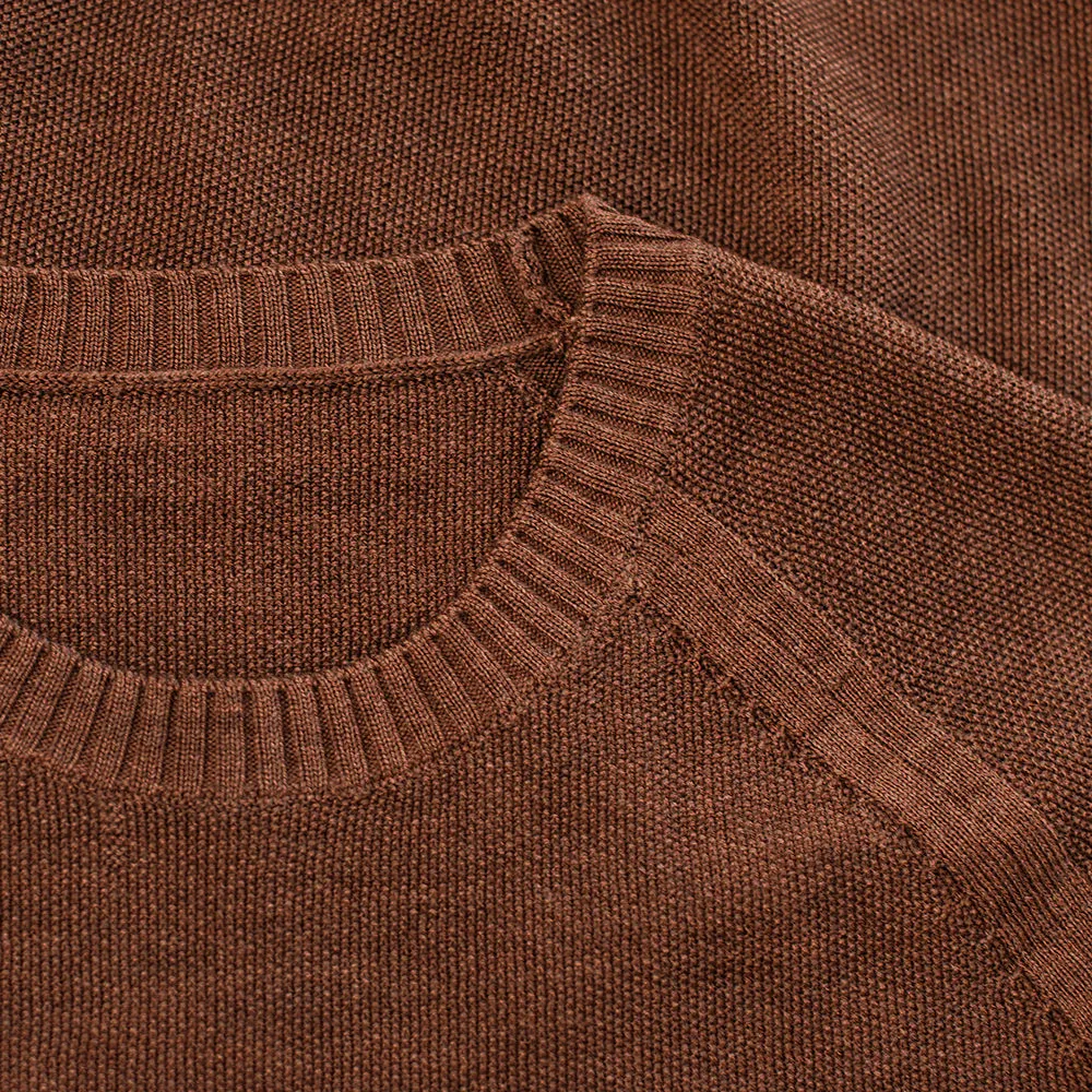 Mens Merino Moss Stitch Sweater (Bran/Orange)