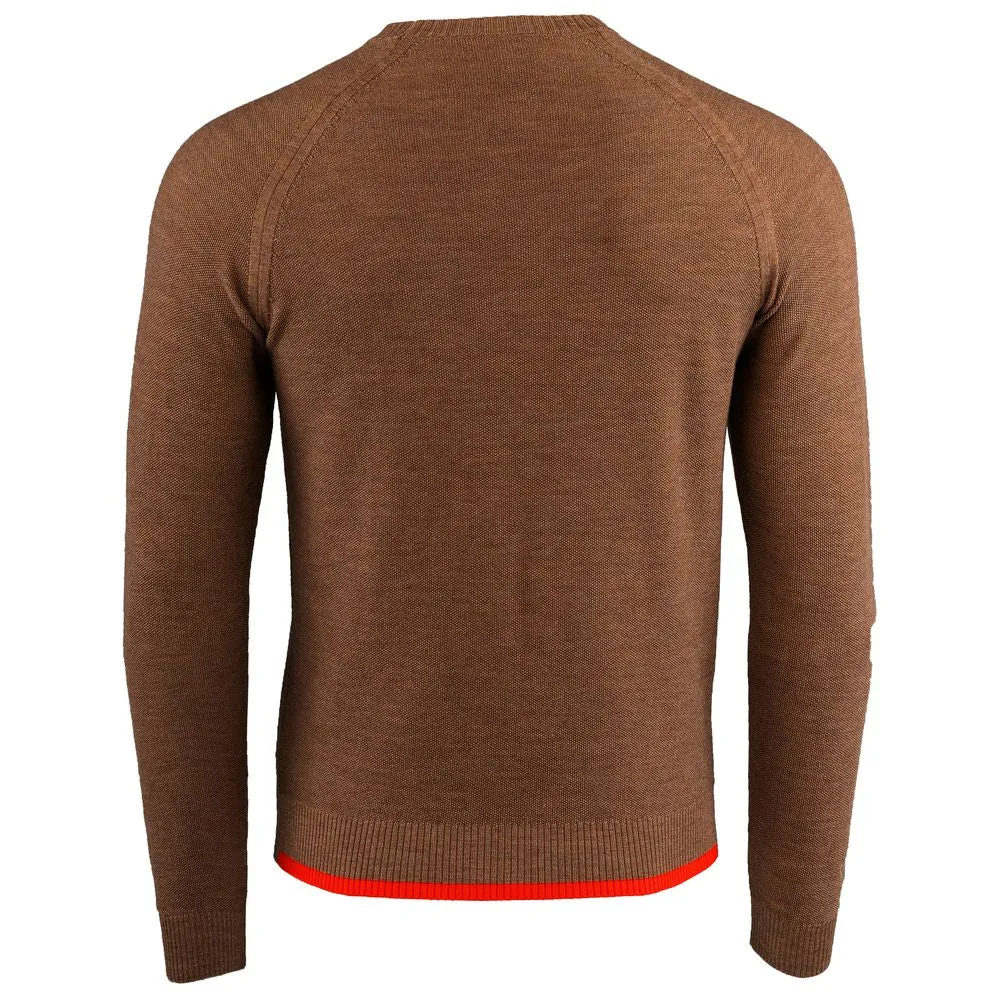 Mens Merino Moss Stitch Sweater (Bran/Orange)