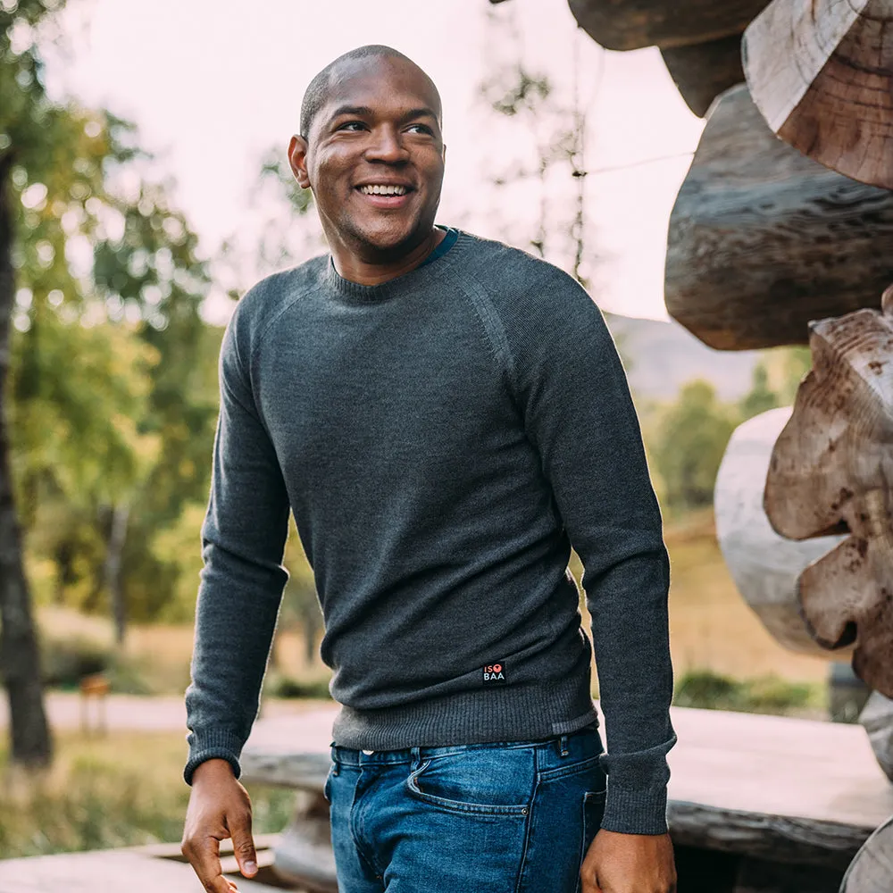 Mens Merino Moss Stitch Sweater (Smoke/Charcoal)