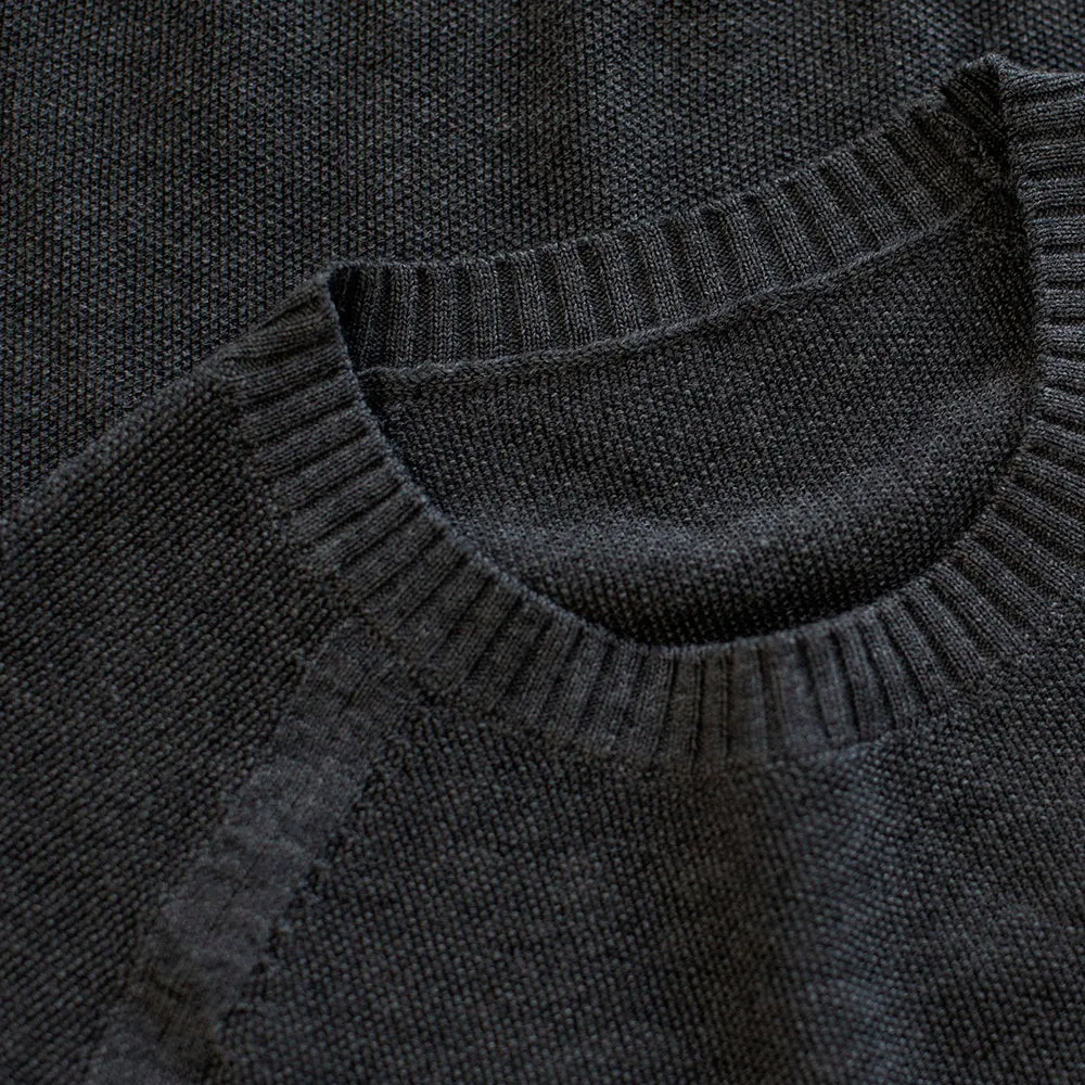 Mens Merino Moss Stitch Sweater (Smoke/Charcoal)
