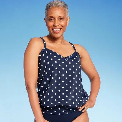 New - Lands' End Women's Polka Dot Blouson Tankini Tank Top Swimsuit