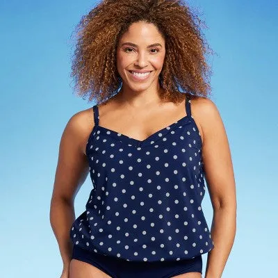 New - Lands' End Women's Polka Dot Blouson Tankini Tank Top Swimsuit