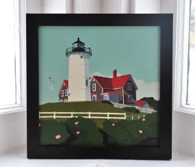 Nobska Point Light Art Print 8" x 8" Framed Wall Poster By Alan Claude - Massachusetts