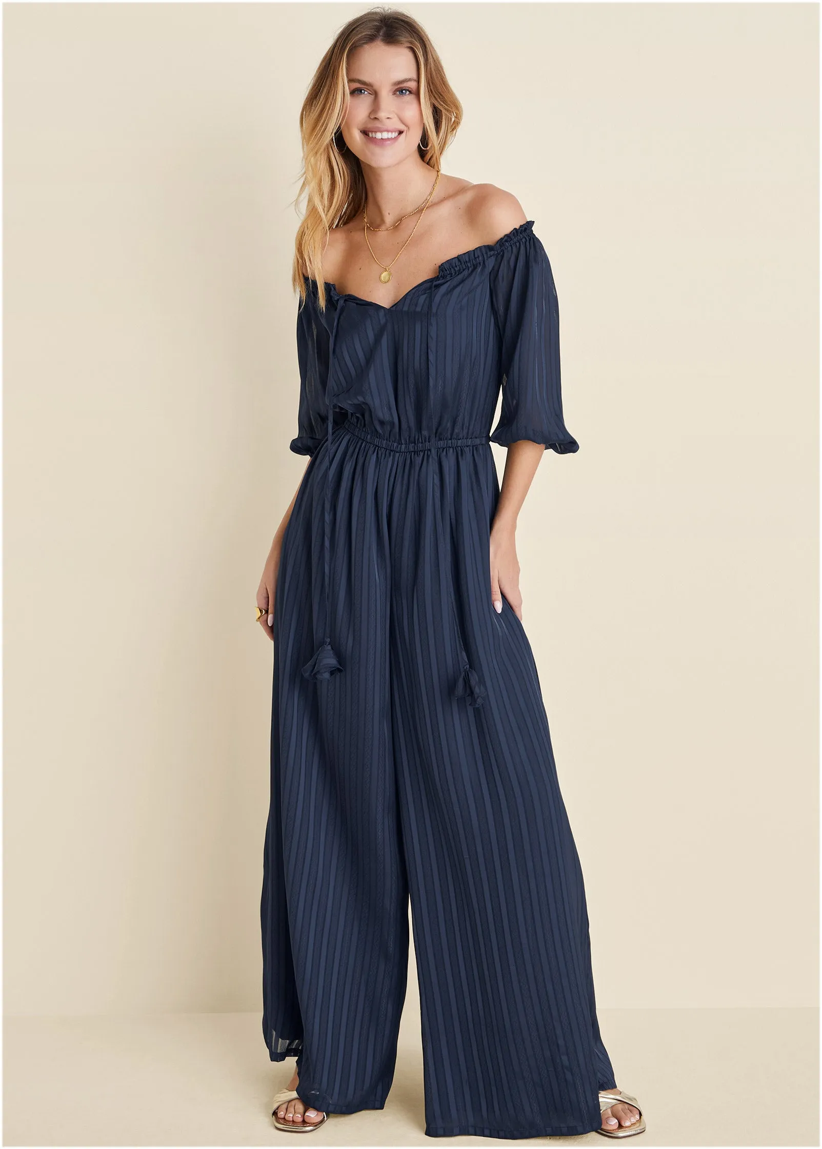 Off-The-Shoulder Jumpsuit - Navy