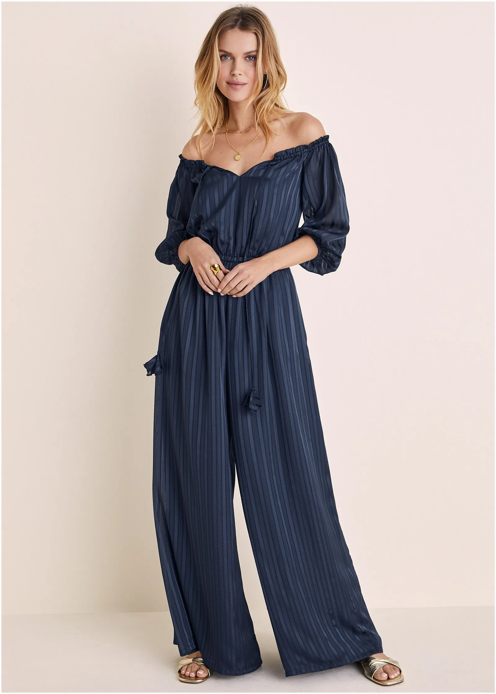 Off-The-Shoulder Jumpsuit - Navy