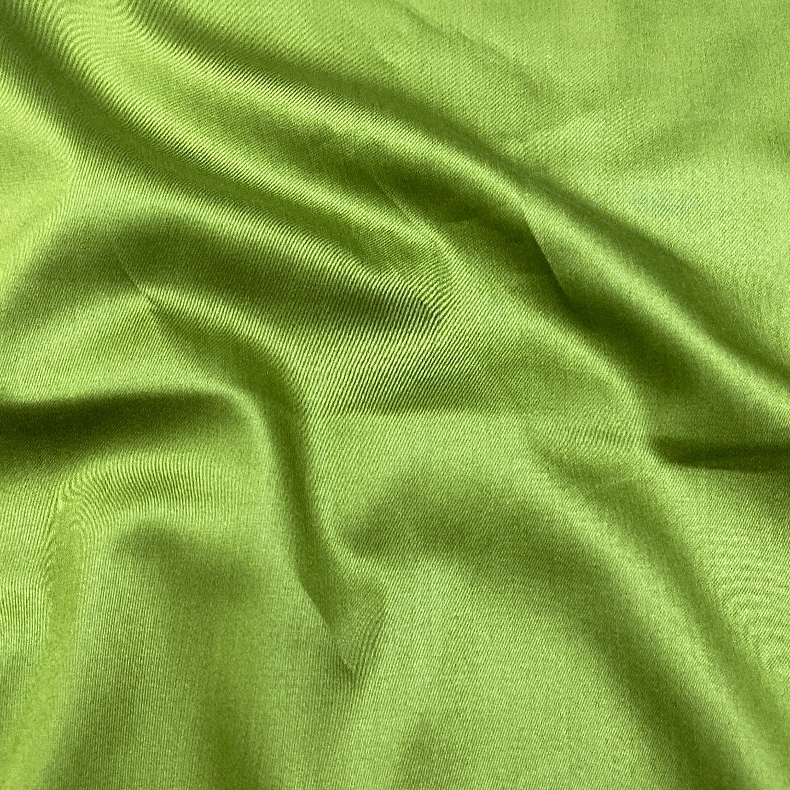 Olive Shiny Green Solid Cotton Satin Fabric