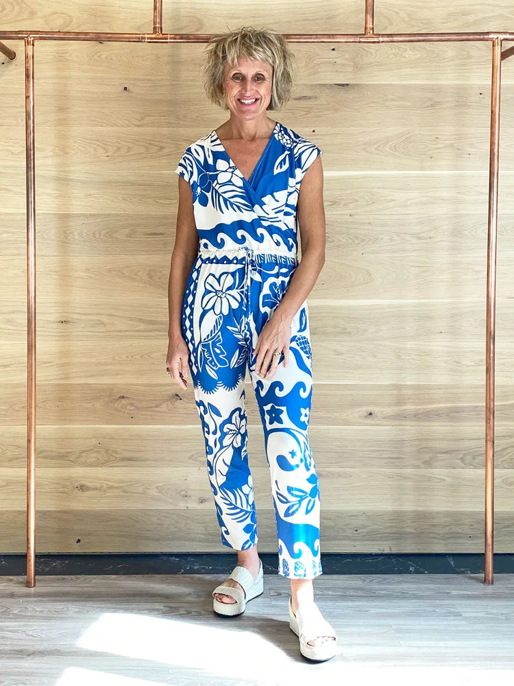 Oui Jumpsuit Blue & White