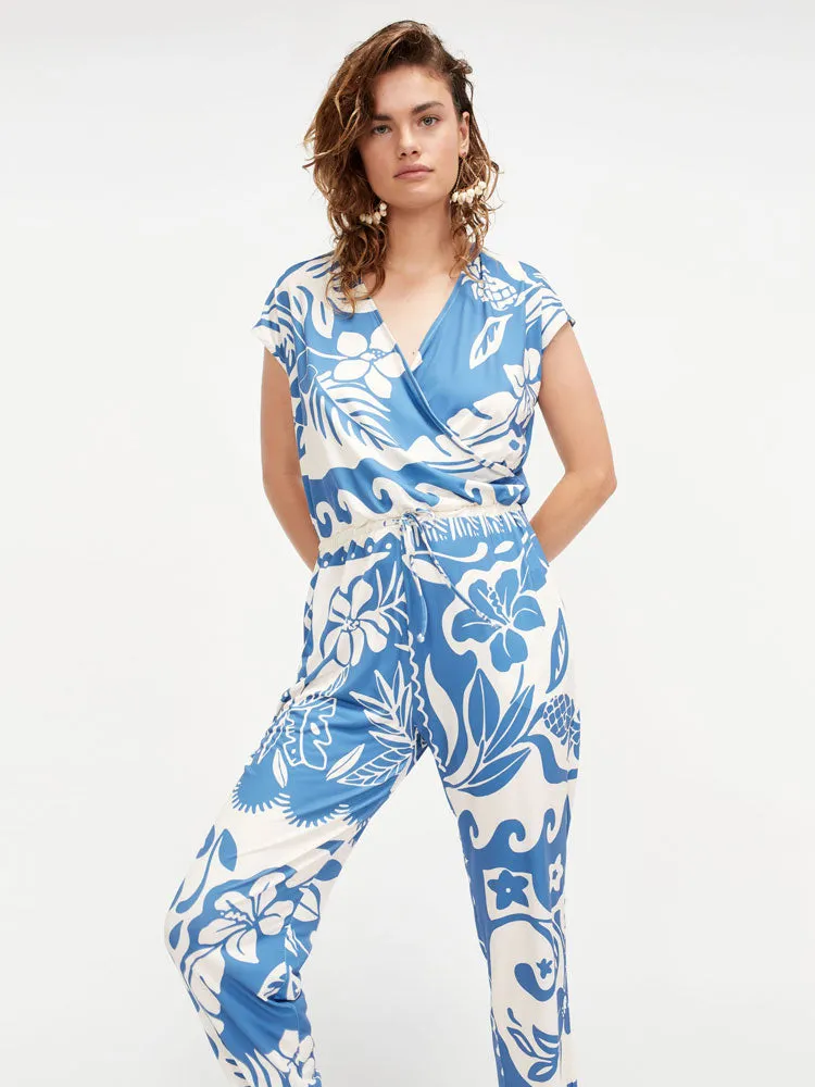 Oui Jumpsuit Blue & White