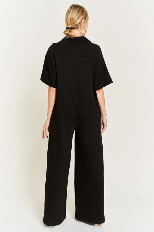 Plus Collar Shirt Wide Leg Jumpsuit