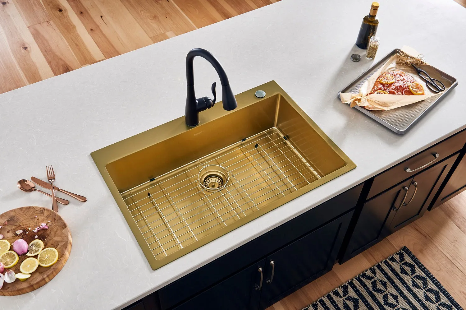 Ruvati 25 inch Polished Brass Matte Gold Workstation Drop-in Topmount Kitchen Sink Single Bowl – RVH5007GG