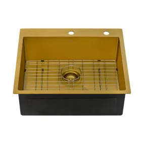 Ruvati 25 inch Polished Brass Matte Gold Workstation Drop-in Topmount Kitchen Sink Single Bowl – RVH5007GG