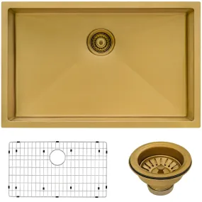Ruvati 33-inch Undermount Satin Brass Matte Gold Stainless Steel Kitchen Sink 16 Gauge Single Bowl – RVH6433GG