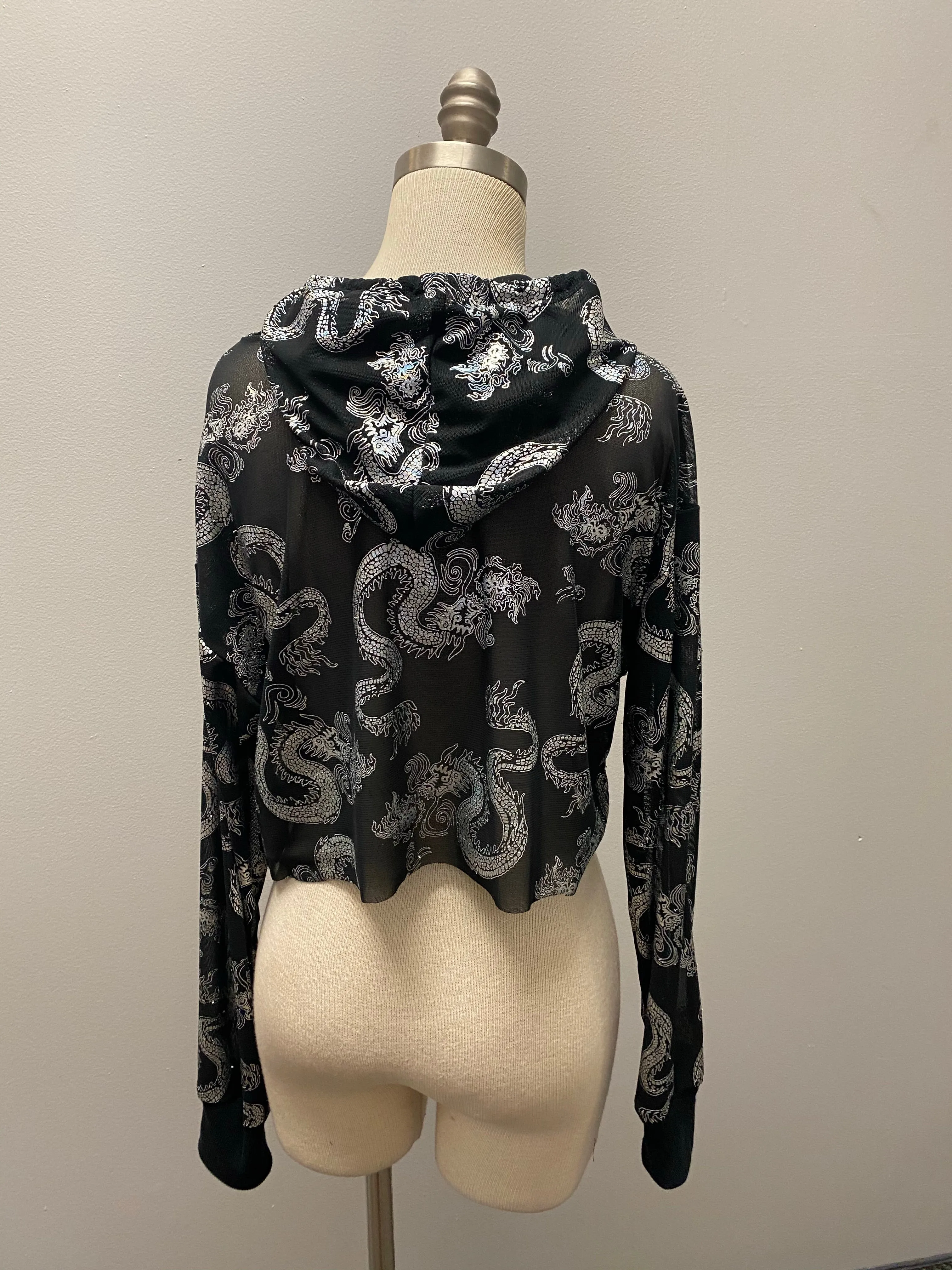 “Shera” dragon print mesh hoodie