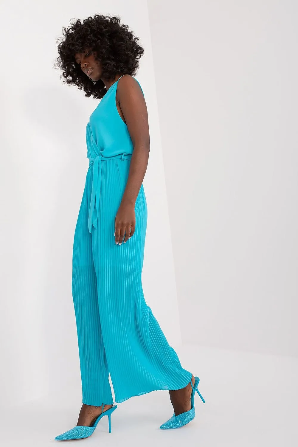 TEEK - Pleated Bottom V-Neck Bend Sleeveless Jumpsuit