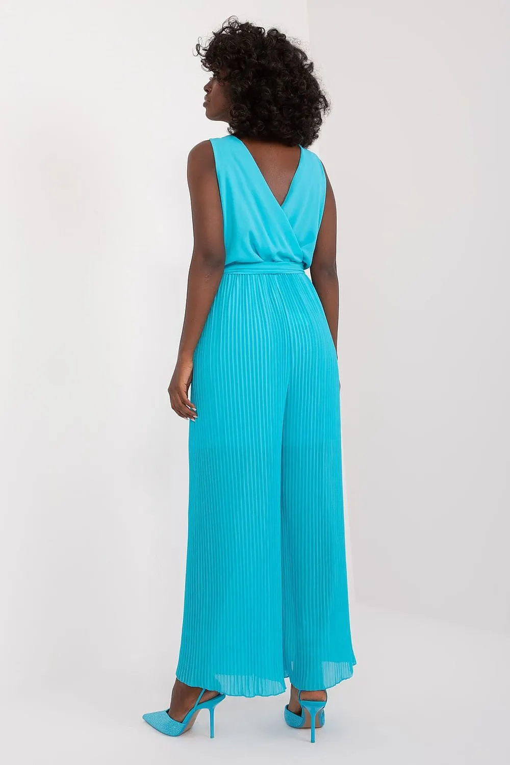 TEEK - Pleated Bottom V-Neck Bend Sleeveless Jumpsuit