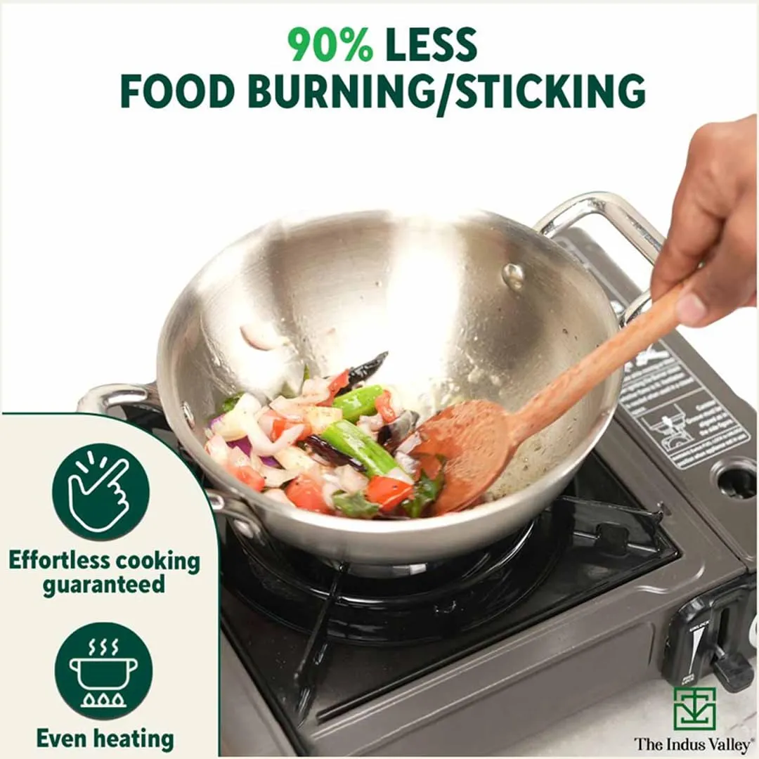 The Indus Valley Triply Stainless Steel Kadai | Medium 23.4cm/9.2 inch, 2.7Ltr, 1.2kg | Induction Friendly | Nonstick 3-Layer Body, 100% Pure & Toxin-Free, No Chemical Coating