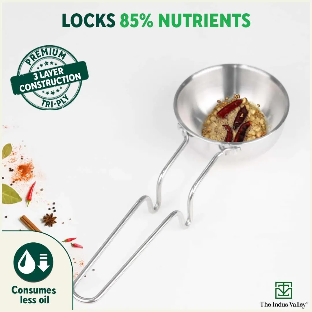 The Indus Valley Triply Stainless Steel Tadka Pan | Very Small 12cm/4.7 inch, 0.3Ltr, 0.35kg | Induction Friendly | Nonstick 3-Layer Body, 100% Pure & Toxin-Free, No Chemical Coating