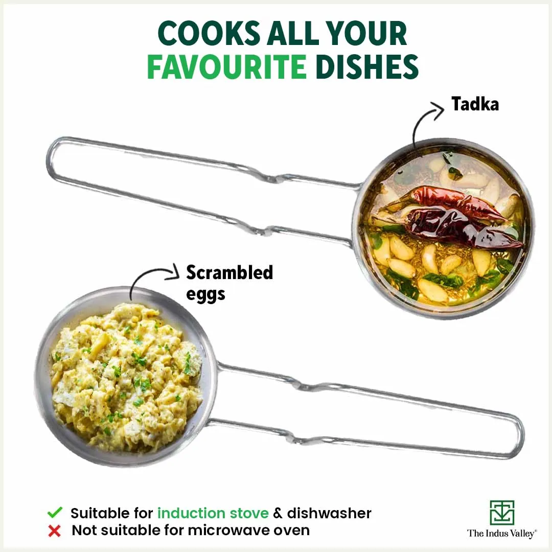 The Indus Valley Triply Stainless Steel Tadka Pan | Very Small 12cm/4.7 inch, 0.3Ltr, 0.35kg | Induction Friendly | Nonstick 3-Layer Body, 100% Pure & Toxin-Free, No Chemical Coating