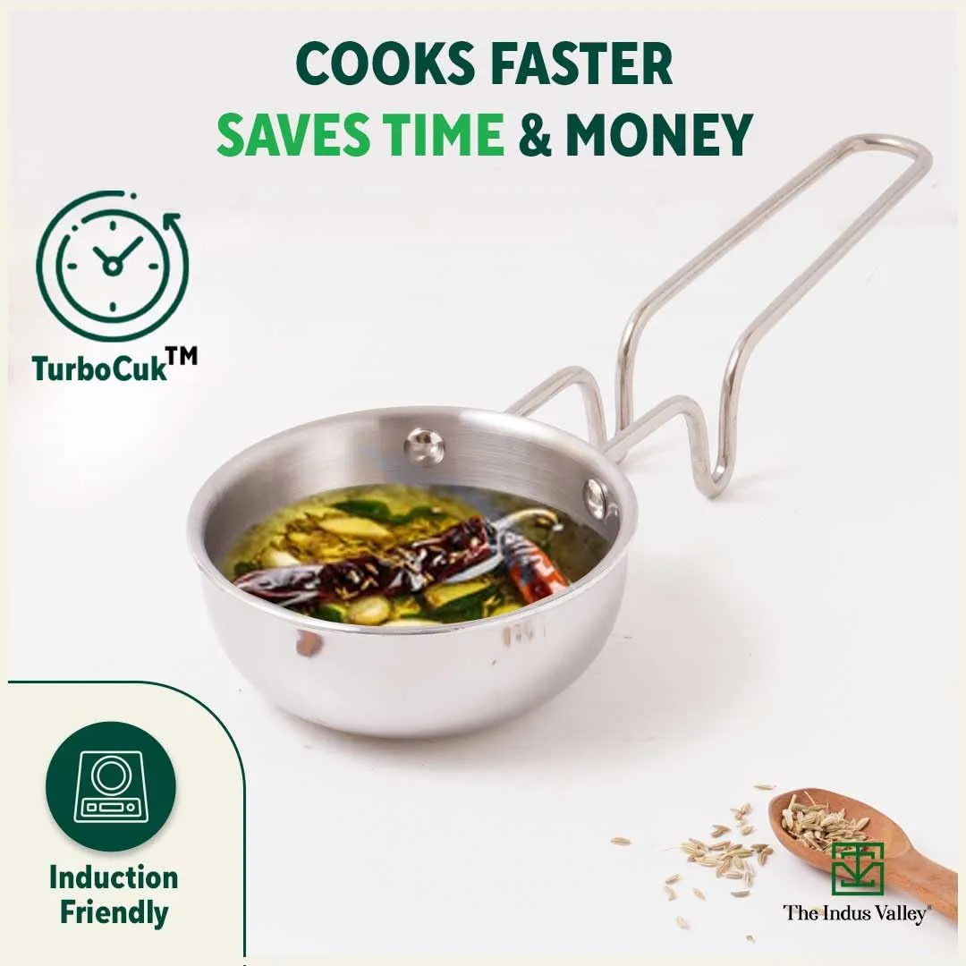 The Indus Valley Triply Stainless Steel Tadka Pan | Very Small 12cm/4.7 inch, 0.3Ltr, 0.35kg | Induction Friendly | Nonstick 3-Layer Body, 100% Pure & Toxin-Free, No Chemical Coating