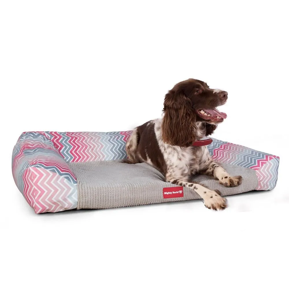 The Sofa Orthopedic Memory Foam Sofa Dog Bed - Geo Print Chevron Pink