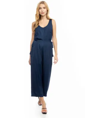 Tie Waist Navy Jumpsuit