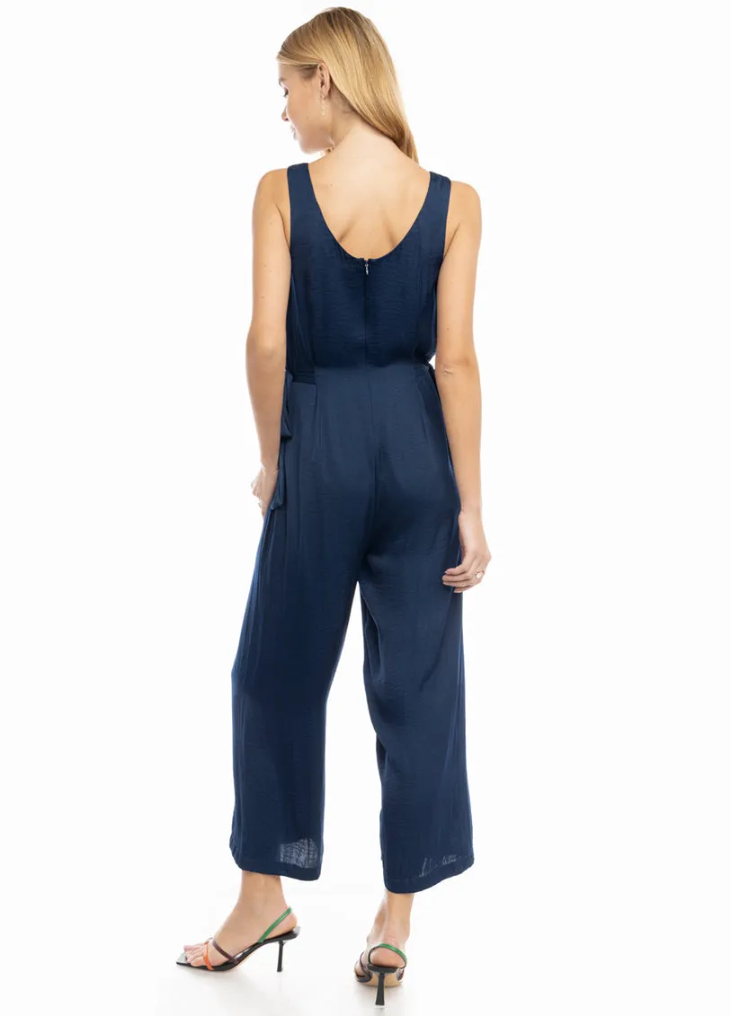 Tie Waist Navy Jumpsuit