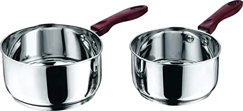 Vinod Stainless Steel Milkpan/Saucepan Set of 2 - 1 Litre and 1.6 Litre,Tea/Chai Pan,Riveted Sturdy Bakelite Handle,Induction and Gas Base 2 Year Warranty