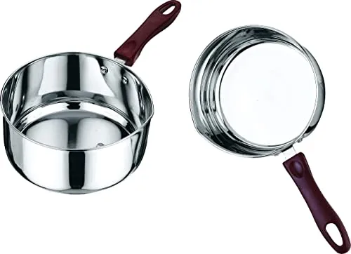Vinod Stainless Steel Milkpan/Saucepan Set of 2 - 1 Litre and 1.6 Litre,Tea/Chai Pan,Riveted Sturdy Bakelite Handle,Induction and Gas Base 2 Year Warranty