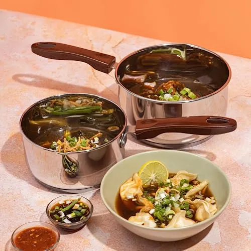 Vinod Stainless Steel Milkpan/Saucepan Set of 2 - 1 Litre and 1.6 Litre,Tea/Chai Pan,Riveted Sturdy Bakelite Handle,Induction and Gas Base 2 Year Warranty