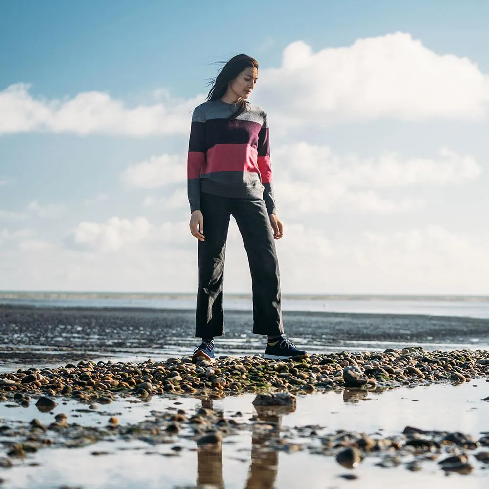 Womens Merino Block Stripe Sweater (Charcoal/Wine/Fuchsia/Smoke)