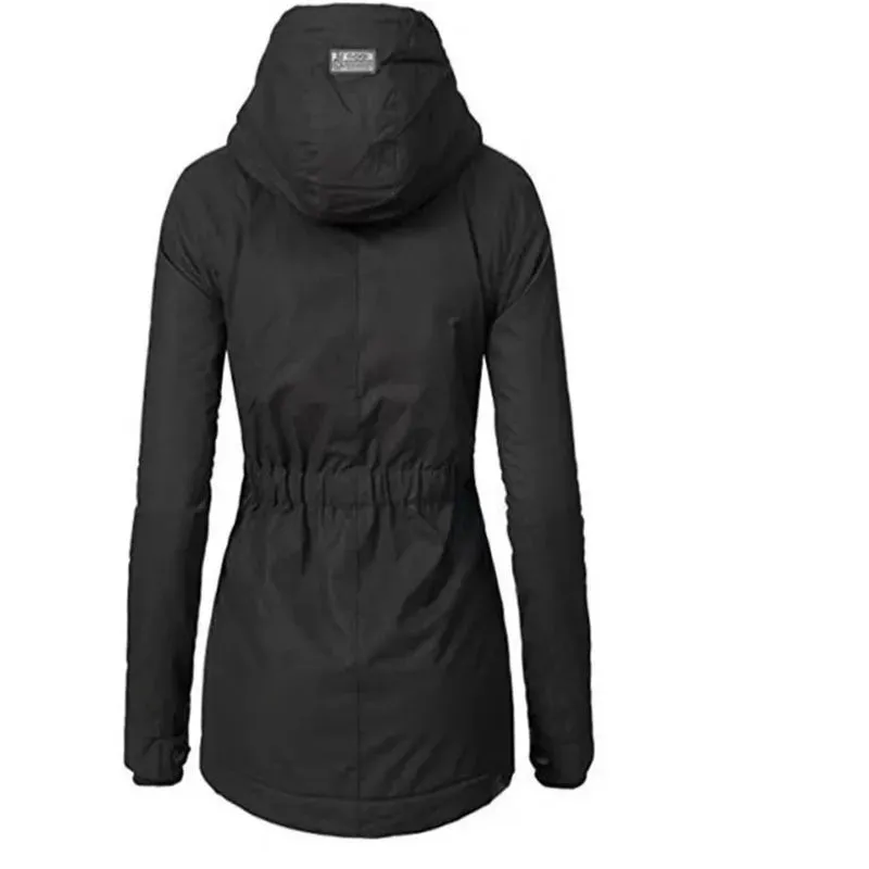 Women's Warm Winter Jacket Mid Long with Hood, Full Zipper, Polyester Fiber Filling, Solid Color