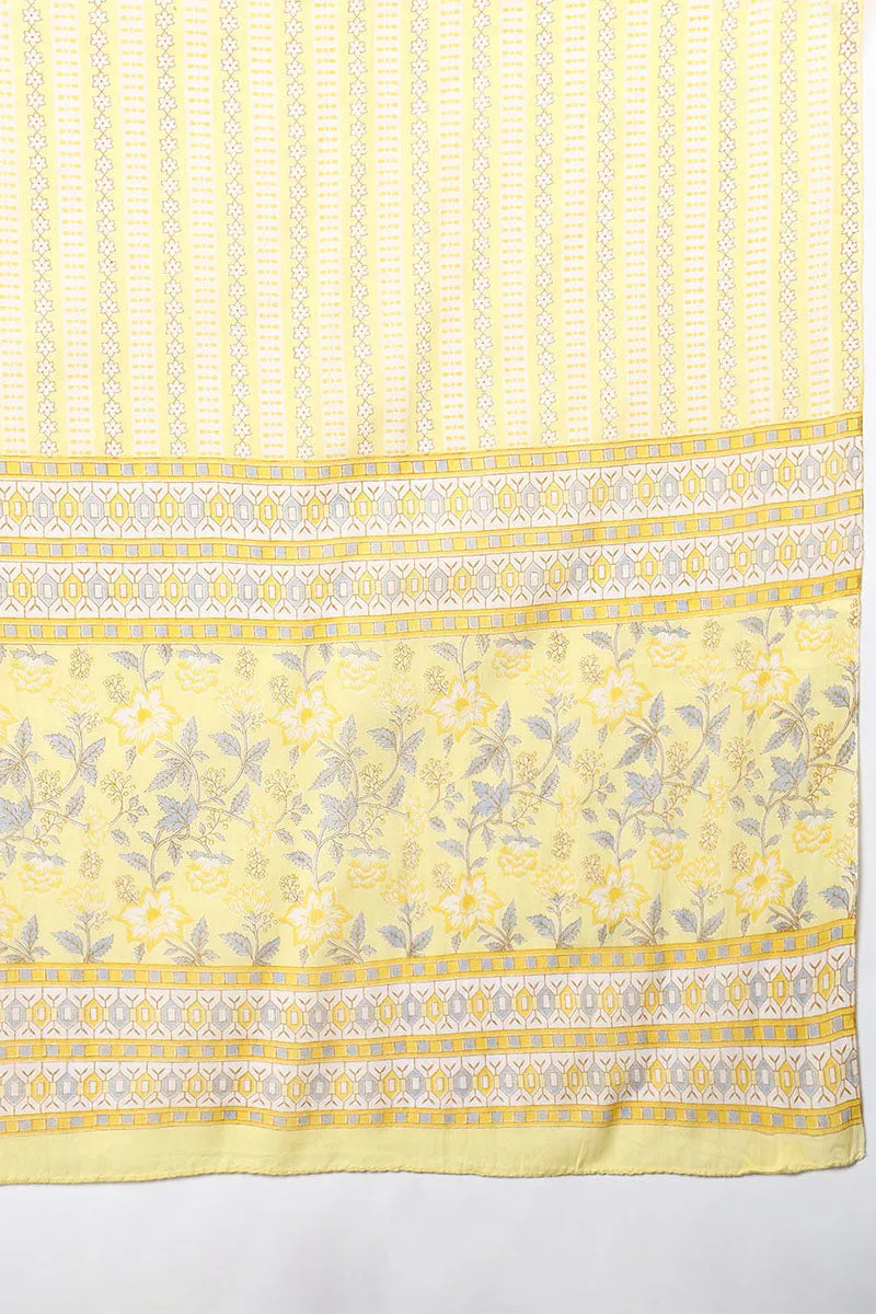 Yellow Pure Cotton Floral Printed Straight Suit Set