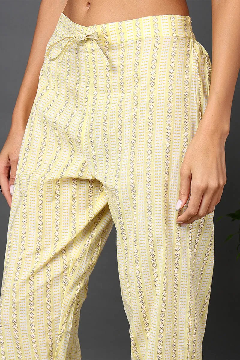 Yellow Pure Cotton Floral Printed Straight Suit Set