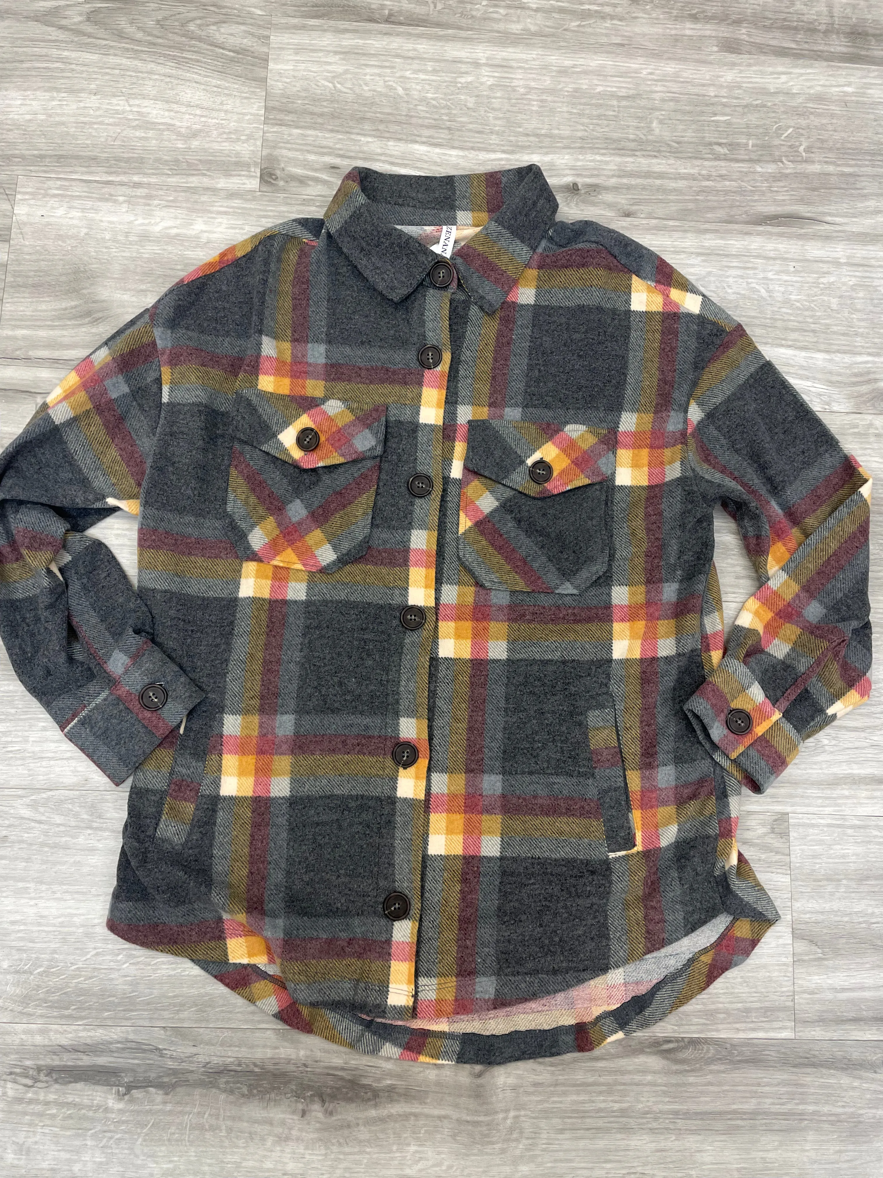 Zenana Brushed Plaid Oversized Shacket With Pockets