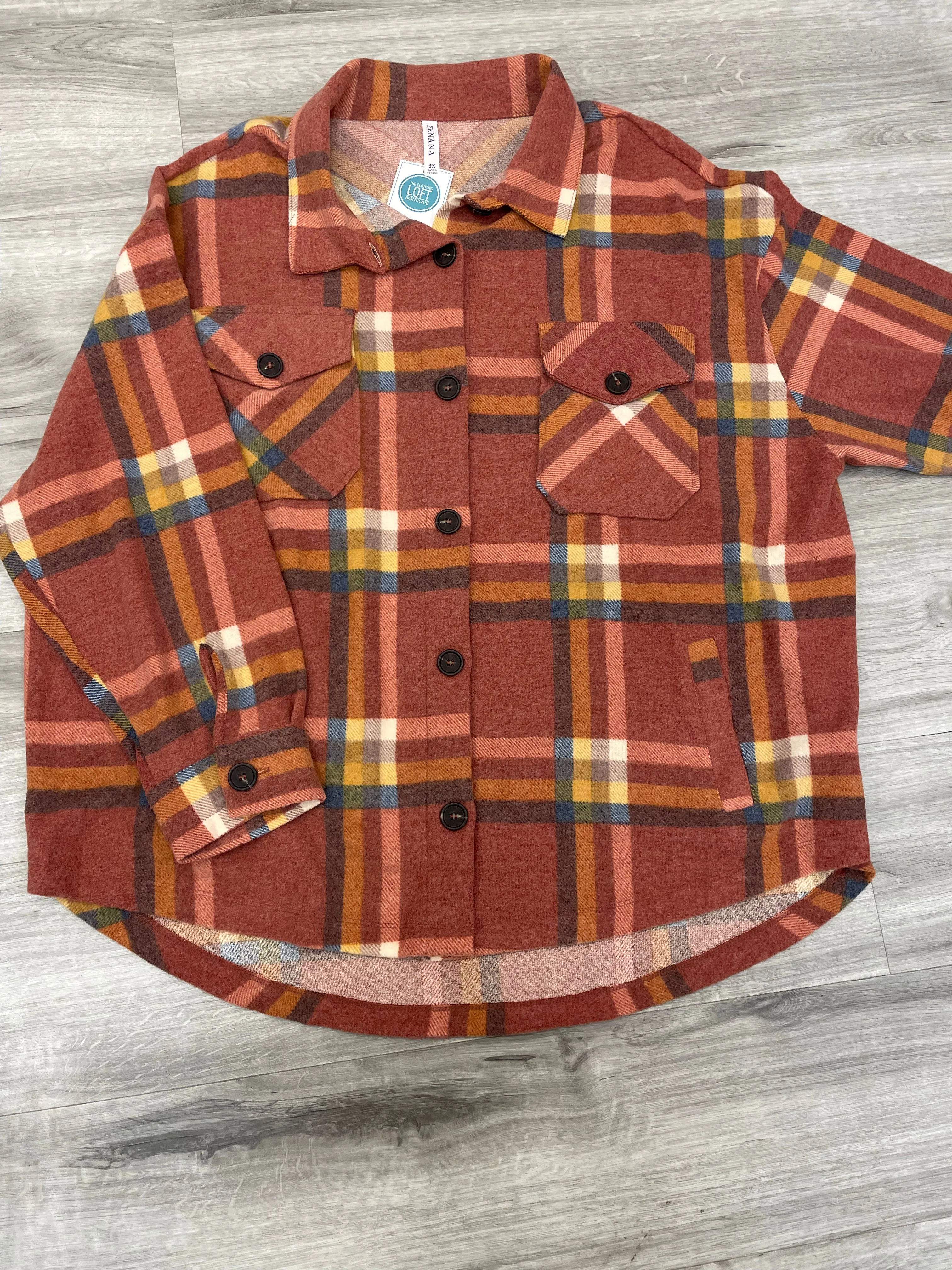 Zenana Brushed Plaid Oversized Shacket With Pockets