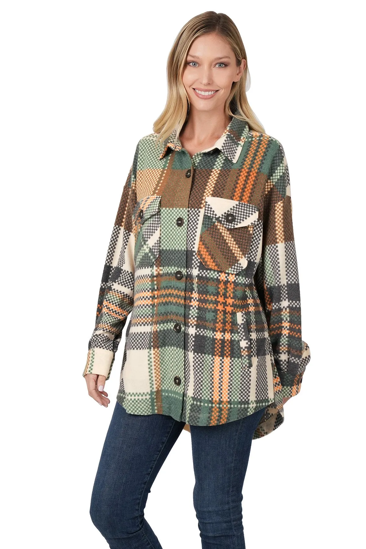 Zenana Brushed Plaid Oversized Shacket